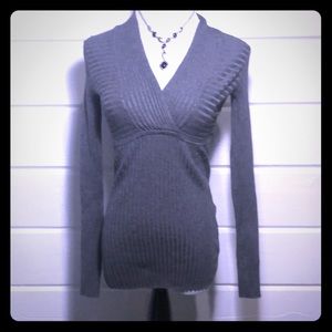 INC charcoal gray v neck ribbed sweater